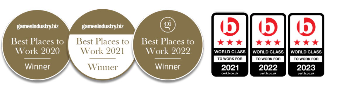 GamesIndustry.biz best places to work winner logos, 2020, 2021 and 2022